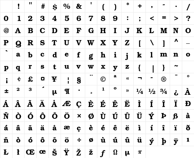 ITC Bookman Std Demi Character Map ITC Bookman Std Demi Character Map