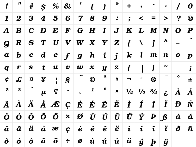 ITC Bookman Std Demi Italic Character Map