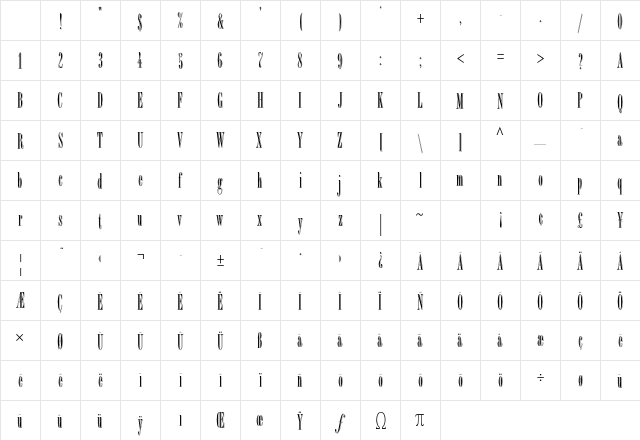 Bordeaux Display Std Regular Character Map