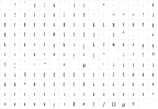 Bordeaux Roman Std Bold Character Map