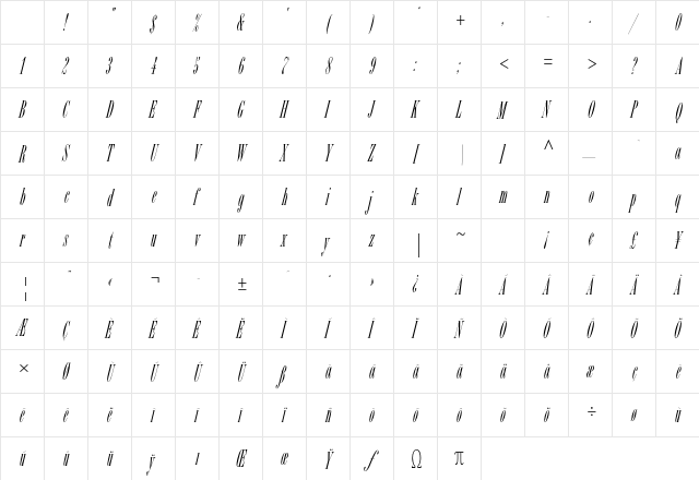 Bordeaux Roman Std Italic Character Map