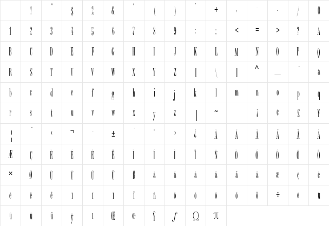 Bordeaux Roman Std Regular Character Map
