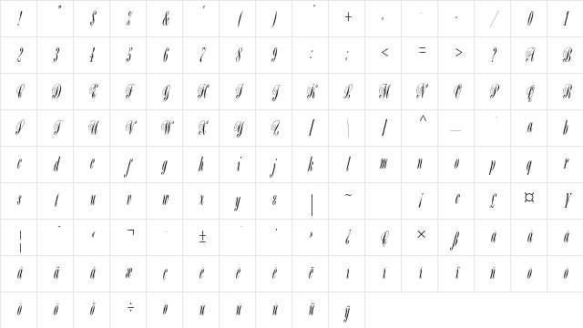 Bordeaux Script Std Regular Character Map