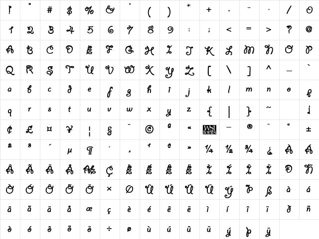 Lariat Regular Character Map