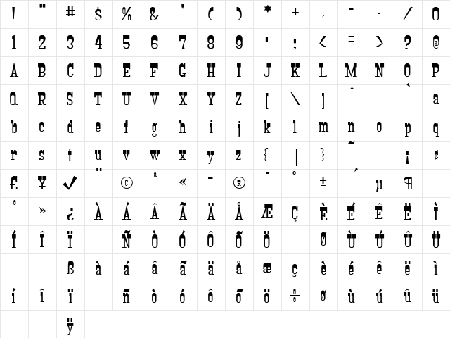 Bigtop Regular Character Map Bigtop Regular Character Map