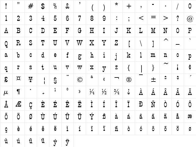 BigTop Regular Character Map