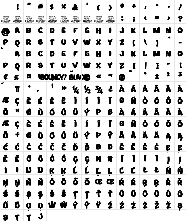 Bouncy Black PERSONAL USE ONLY Regular Character Map