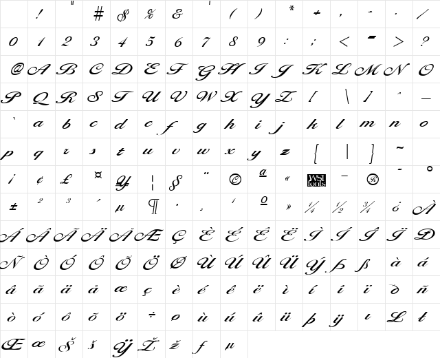 Larisima Regular Character Map