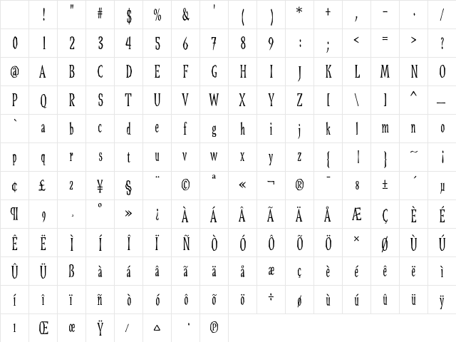 Bradley Regular Character Map Bradley Regular Character Map