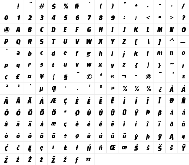 Brda LT Std Extra Bold Italic Character Map Brda LT Std Extra Bold Italic Character Map