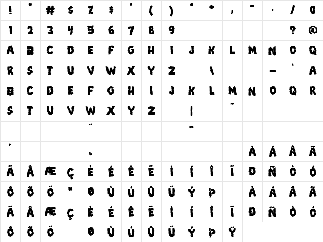 Breakdown PG Bold Character Map