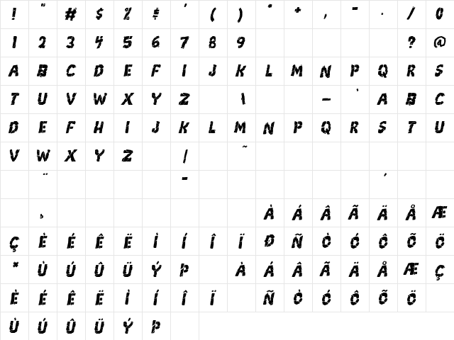 Breakdown PG Italic Character Map