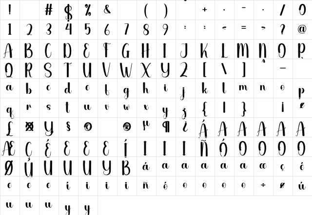 Bridal Ceremony Regular Character Map