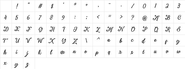Briella Demo Regular Character Map Briella Demo Regular Character Map