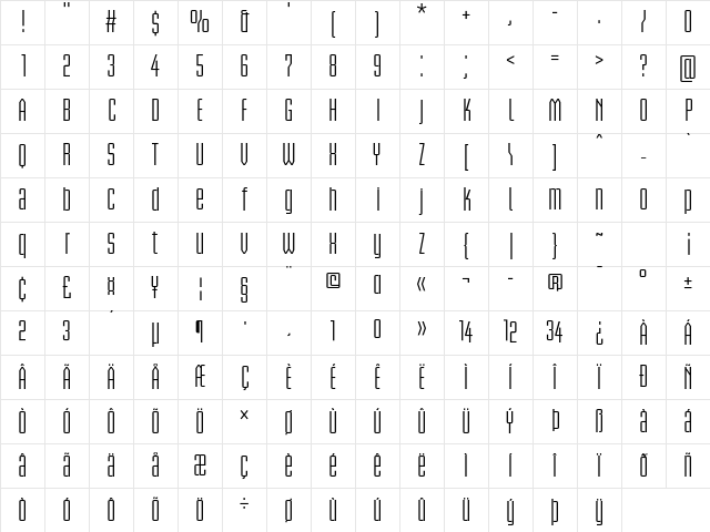 Briem Akademi Std Condensed Character Map