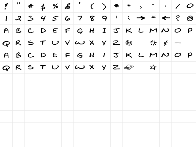 BiklyBoldFont Wide Regular Character Map