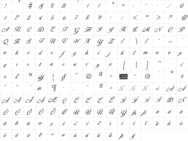 LarissaLight Regular Character Map LarissaLight Regular Character Map