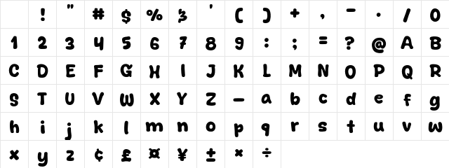 Bright Aura Regular Character Map Bright Aura Regular Character Map