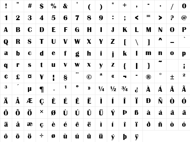 Britannic Bold Regular Character Map