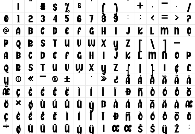 Broder Regular Character Map Broder Regular Character Map