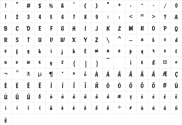 BrodyEF Regular Character Map