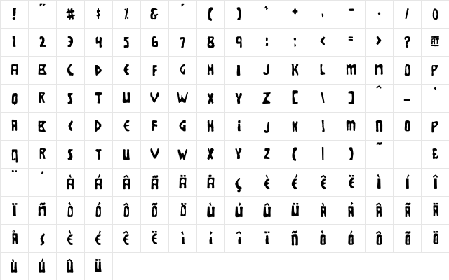 Brolga Regular Character Map
