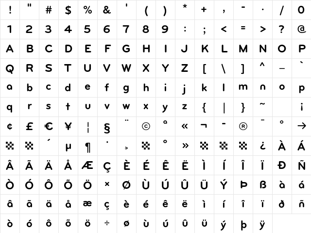 Bryant-BoldAlt Regular Character Map
