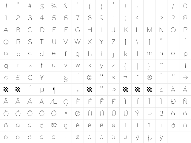 Bryant-LightAlt Regular Character Map