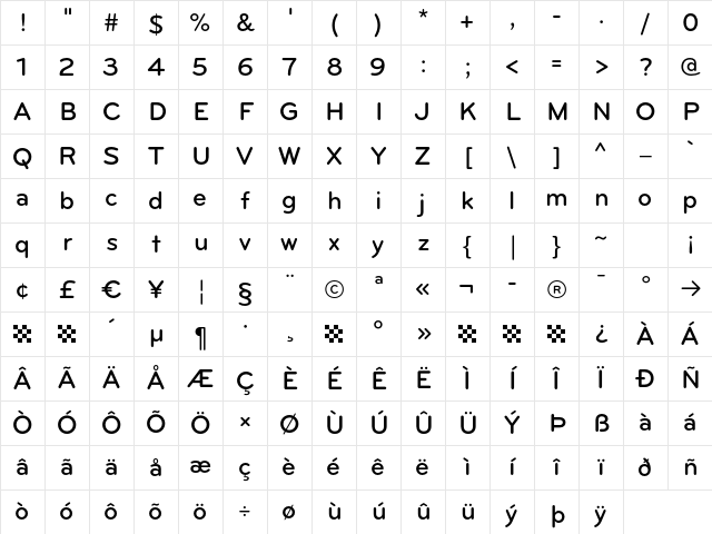 Bryant-Medium Regular Character Map