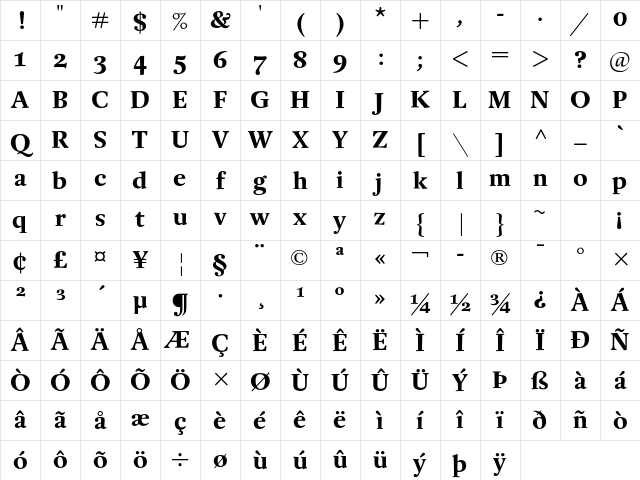 Buccardi Std Bold Character Map
