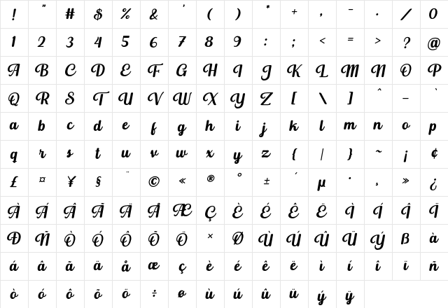 Buckerley Regular Character Map Buckerley Regular Character Map