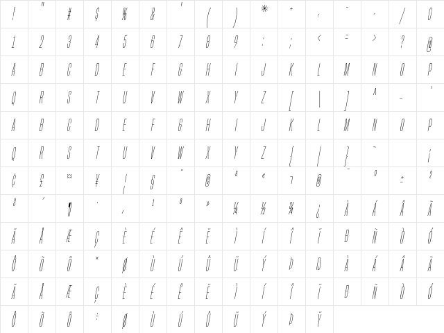 Built Titling ExtraLight Italic Character Map Built Titling ExtraLight Italic Character Map