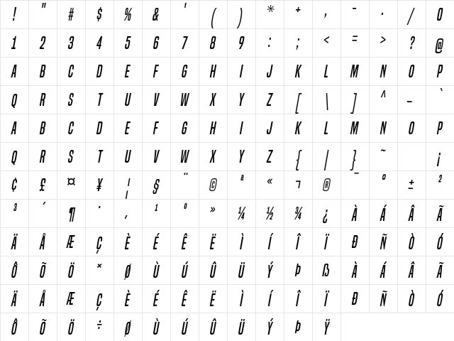 Built Titling Italic Character Map Built Titling Italic Character Map