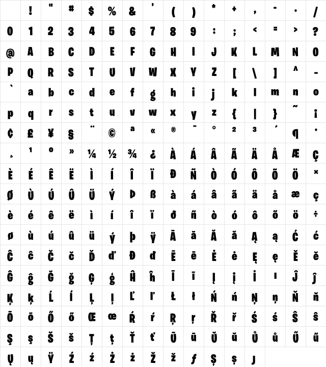 Burbank Big Condensed Black Character Map