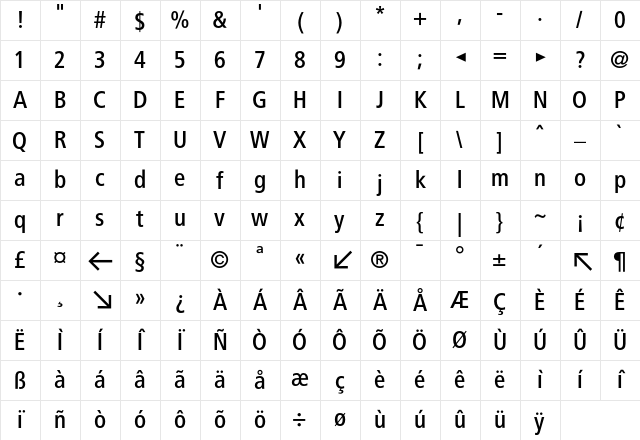 BVGNegAuf Regular Character Map