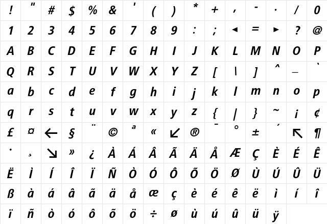 BVGPosHinKursiv Regular Character Map