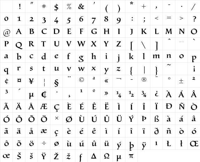 Byngve LT Std Bold Character Map Byngve LT Std Bold Character Map