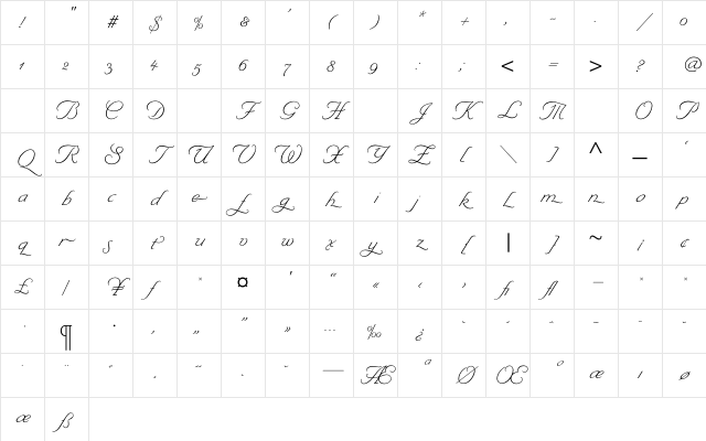 ByronLightSwash Regular Character Map