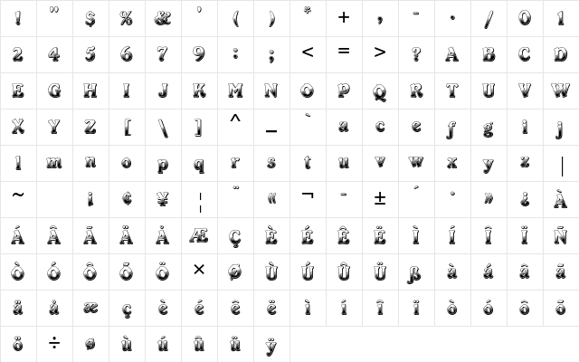 Cabaret Std Regular Character Map