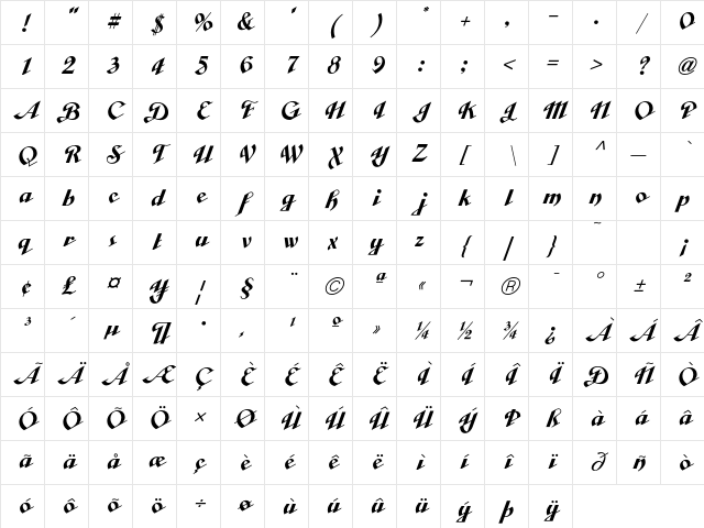 CabargaCursICG SolidAlt Character Map
