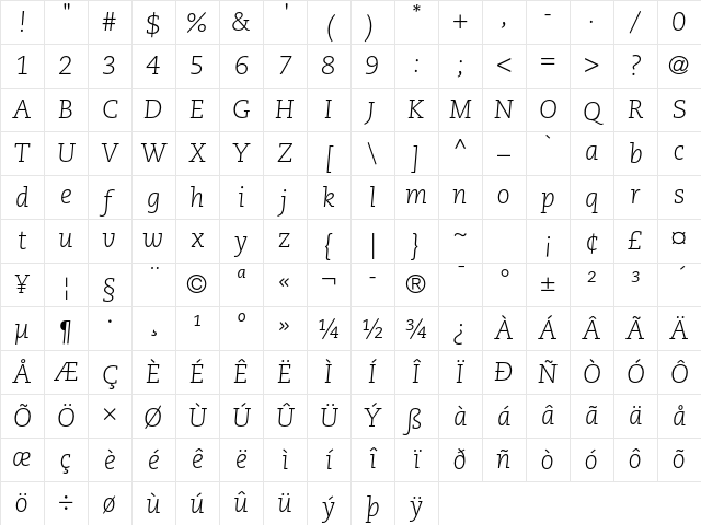 Caecilia LT Std 46 Light Italic Character Map