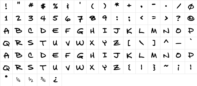 Bill Bold Character Map
