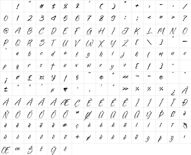Calderyon Regular Character Map