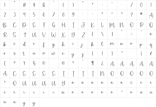 Callista Regular Character Map Callista Regular Character Map