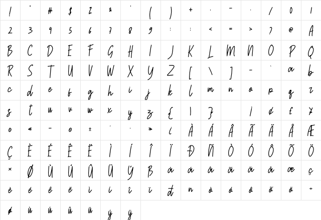 Calliston Regular Character Map