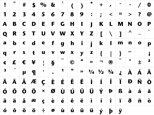 CaltexNovaSans Bold Character Map