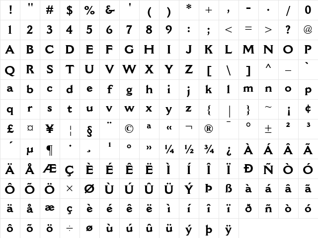 Cantoria MT Bold Character Map
