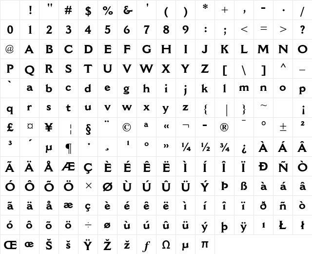 Cantoria MT Std Bold Character Map Cantoria MT Std Bold Character Map