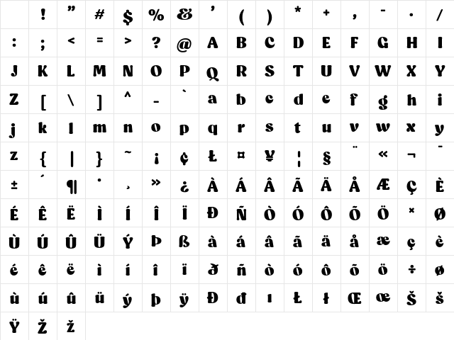 Capuche Trial Black Regular Character Map
