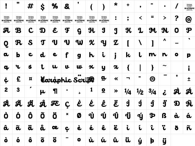 Caraphic Script PERSONAL USE Regular Character Map